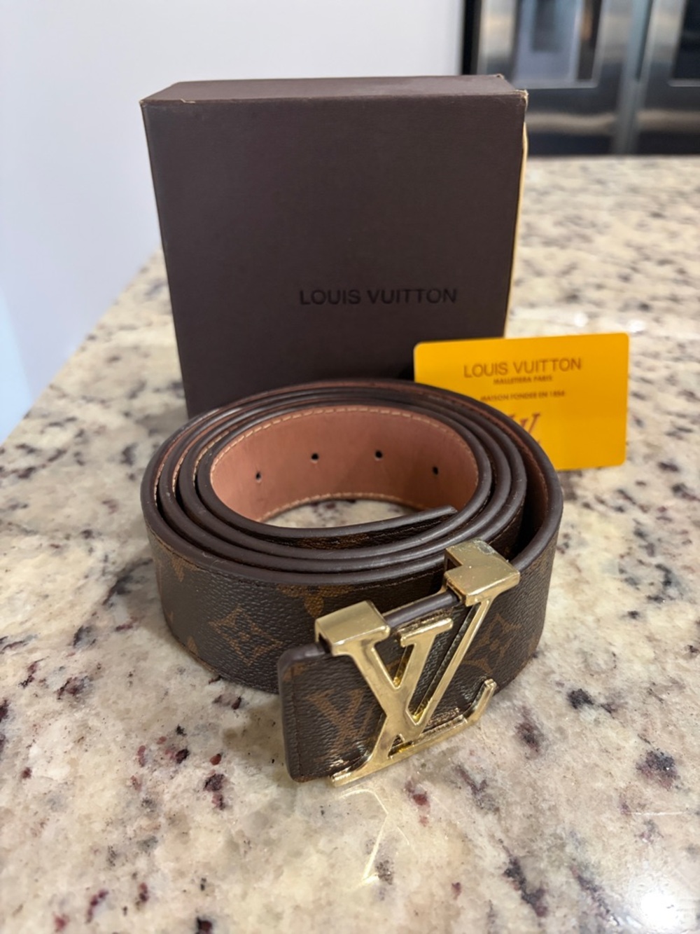 Louis Vuitton Brown Monogram Canvas Belt with Gold LV Buckle